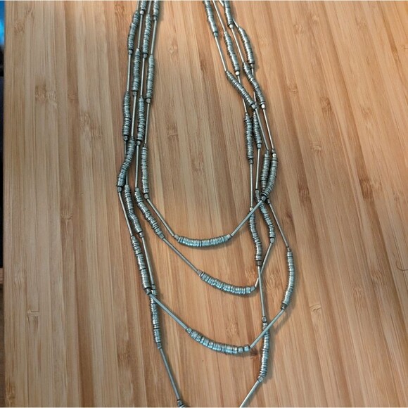 🔴 Heishi bead necklace silver toned multi strand tribal 20"-22" - Picture 5 of 8